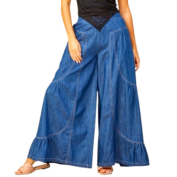 Wisteria Lane Denim - Wisteria Lane Wide Leg Palazzo Denim Elastic Waist & Large Pockets